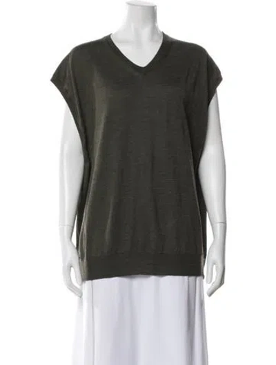 Pre-owned The Row Merino Wool V-neck Sweater In Green