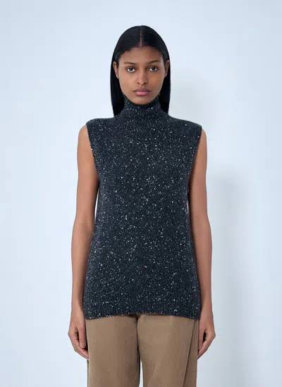 The Row Speckled Turtleneck Sleeveless Top In Blue