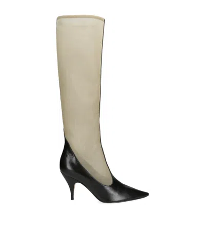 THE ROW MESH AND LEATHER KNEE-HIGH BOOTS