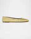 The Row Square Laminated Leather Ballerina Flats In Gold
