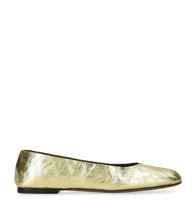 The Row Metallic Leather Ballet Flats In Nude