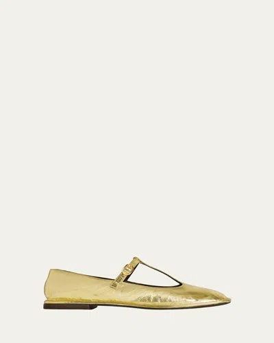 The Row Metallic T-strap Ballerina Flats In Gold