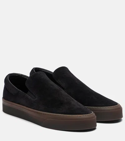 The Row Mh Suede Slip-on Shoes In Black