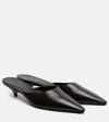 The Row Liisa Leather Kitten Heel Pointed Toe Mules In Black