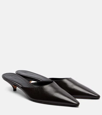 The Row Liisa Leather Kitten-heel Mules In Brown