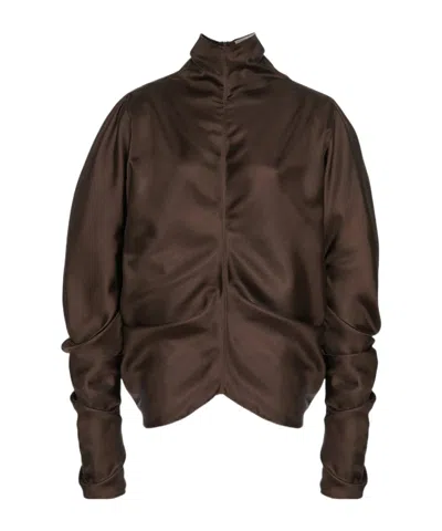 The Row Miles Silk Top In Brown
