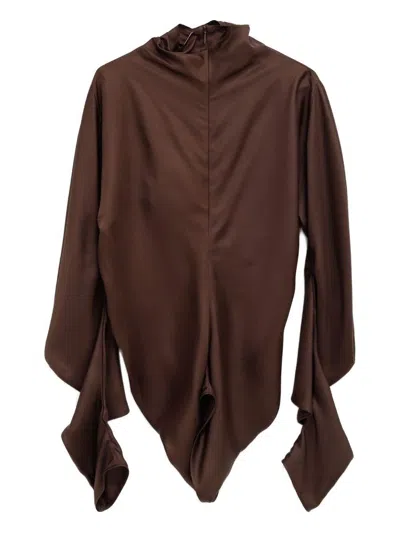 The Row Ruffled Bodysuit In Brown