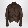 The Row Miles Gathered Silk-twill Blouse In Brown
