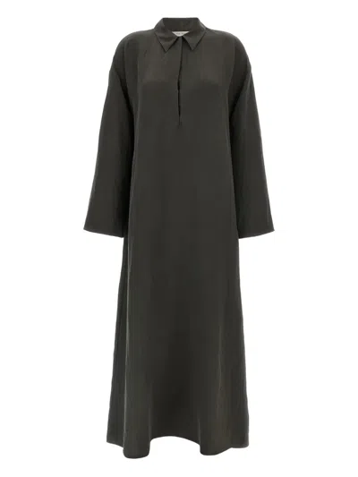 The Row Millen Collared Maxi Dress In Gray