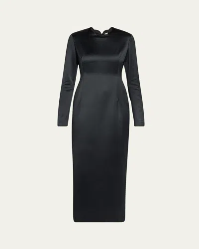 The Row Mitzi Long-sleeve Silk Satin Dress In Black