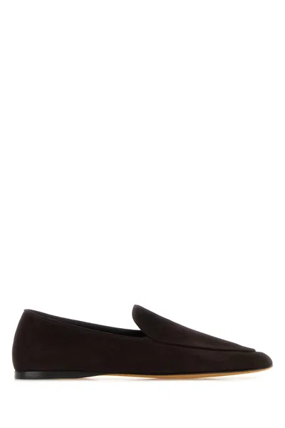 The Row Dark Brown Suede Awar Loafers In Black