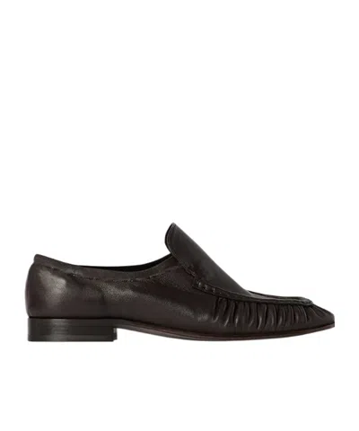 The Row Dark Brown Leather Two Loafers In Multi