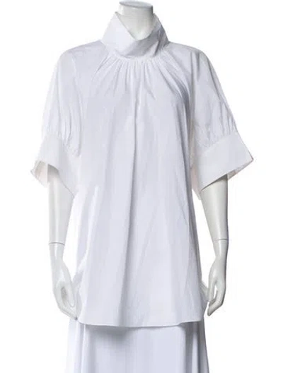 Pre-owned The Row Mock Neck Short Sleeve Blouse In White