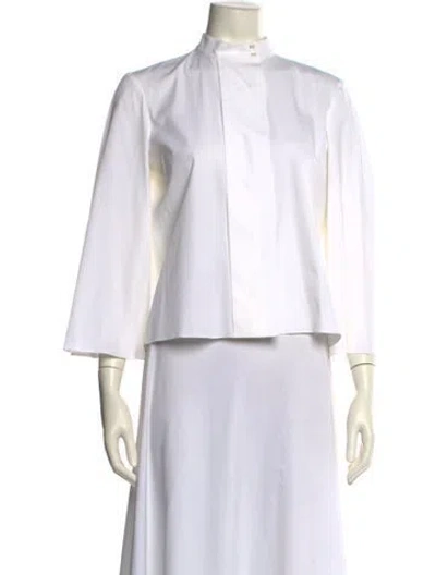 Pre-owned The Row Mock Neck Three-quarter Sleeve Crop Top In White