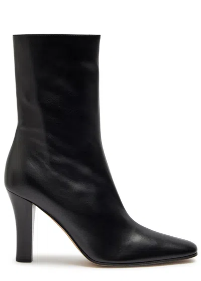 The Row Mona 80 Leather Mid-calf Boots In Black