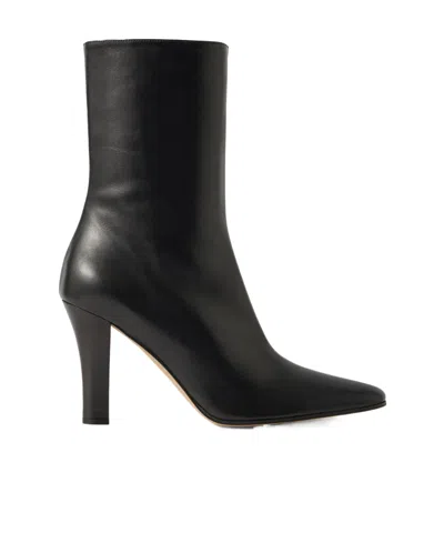 The Row Mona Leather Ankle Boots In Black