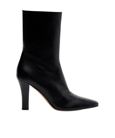 The Row Mona Leather Ankle Boots In Black