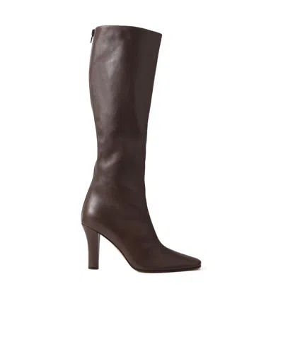 The Row Mona Leather Boots In Brown