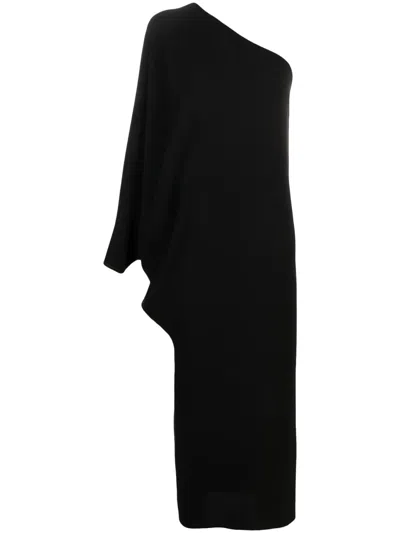 The Row Mono One-shoulder Asymmetric Maxi Dress In Black