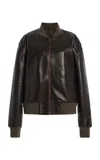 The Row Morisel Leather Bomber Jacket In Brown