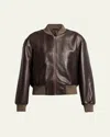 The Row Morisel Leather Bomber Jacket In Brown