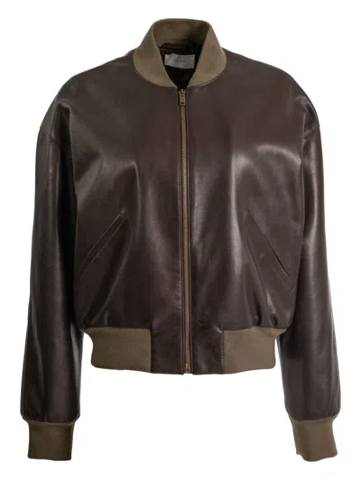 The Row Morisel Leather Jacket In Brown