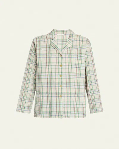 The Row Morpheus Plaid Cotton Shirt In Ivorygreen