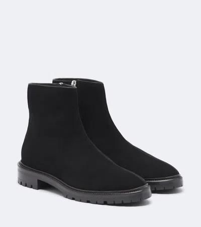 The Row Moto Suede Ankle Boots In Black
