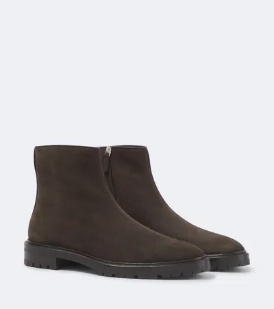 The Row Moto Suede Ankle Boots In Brown