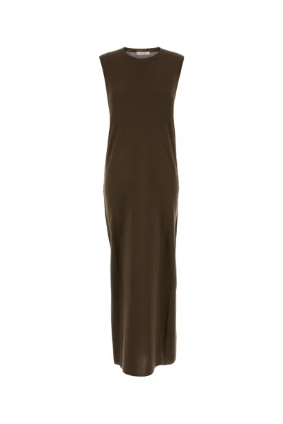 The Row Mud Stretch Silk Blend Oiva Dress In Brown