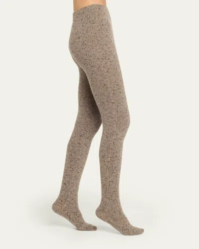 The Row Mumu Speckled Cashmere Knit Footed Tights In Brown