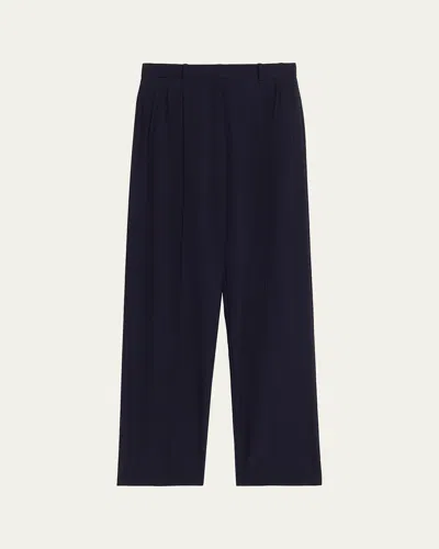 The Row Mune Double-pleated Wool Straight-leg Pants In Blue