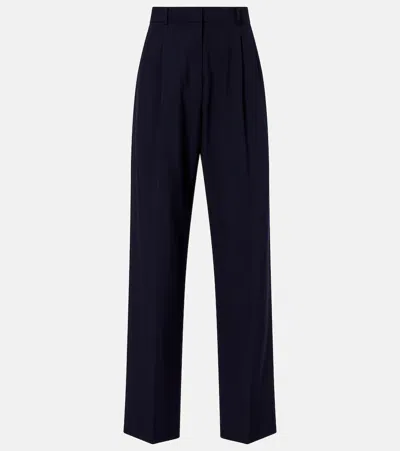 The Row Mune Wool Straight Pants In Blue