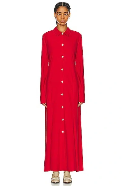 The Row Myra Maxi Silk Shirt Dress In Red