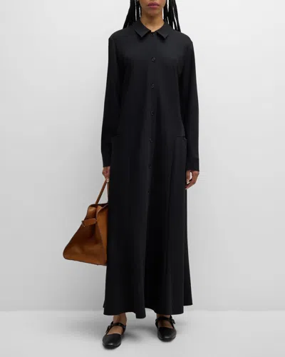 The Row Mable Long-sleeve Maxi Shirtdress In Black