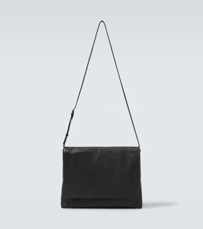 The Row Nan Leather Messenger Bag In Black