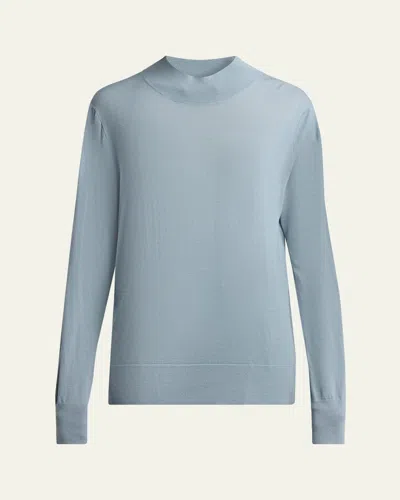 The Row Nari Mock-neck Merino Wool Sweater In Blue