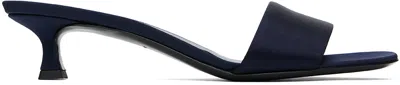 The Row Silk Kitten-heel Slide Sandals In Deep Navy