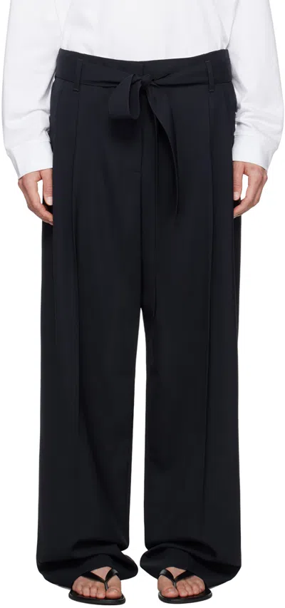 The Row Navy Lonan Trousers In Nvy Navy