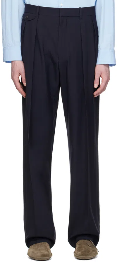 The Row Marcello Wool Trousers In Navy