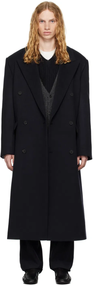 The Row Navy Velasco Coat In Nvy Navy