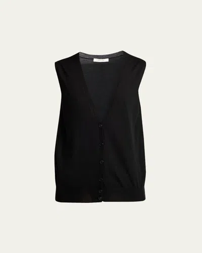 The Row Neel Cashmere Cardigan Vest In Black