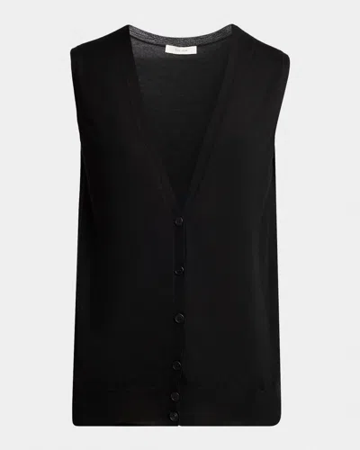 The Row Neel Cashmere Cardigan Vest In Black
