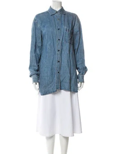 Pre-owned The Row Nesson Linen Button-up Top In Blue