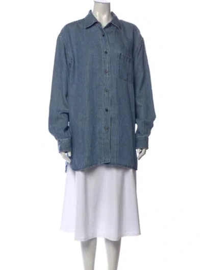 Pre-owned The Row Nesson Linen Button-up Top W/ Tags In Blue