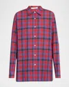 The Row Nesson Oversized Checked Cotton-voile Shirt In Red  Blue