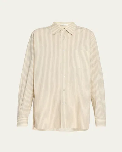 The Row Nesson Stripe Button Down Shirt In Sage Tint  Graphene