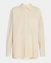 The Row Nesson Stripe Button Down Shirt In Sage Tint  Graphene