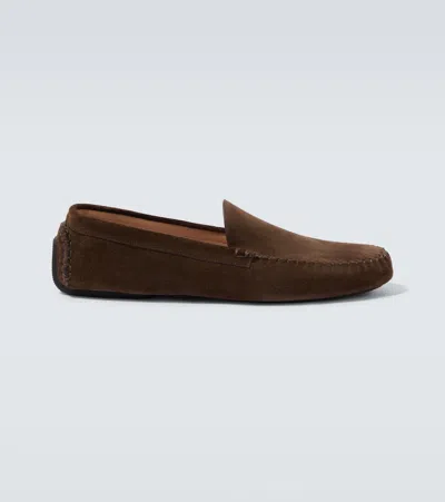 The Row New Lucca Suede Slip-on Shoes In Brown