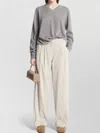 The Row Nian Long Sleeve Top Ribbed V Neckline In Gray